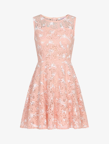 Robe patineuse sans manches en dentelle - Rose - 1