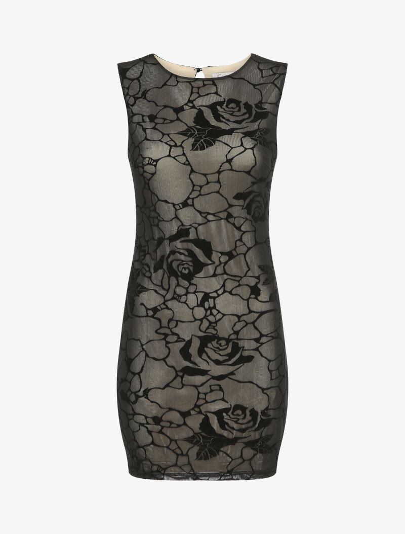 Robe moulante en velours dévoré à motif roses - Noir - 4