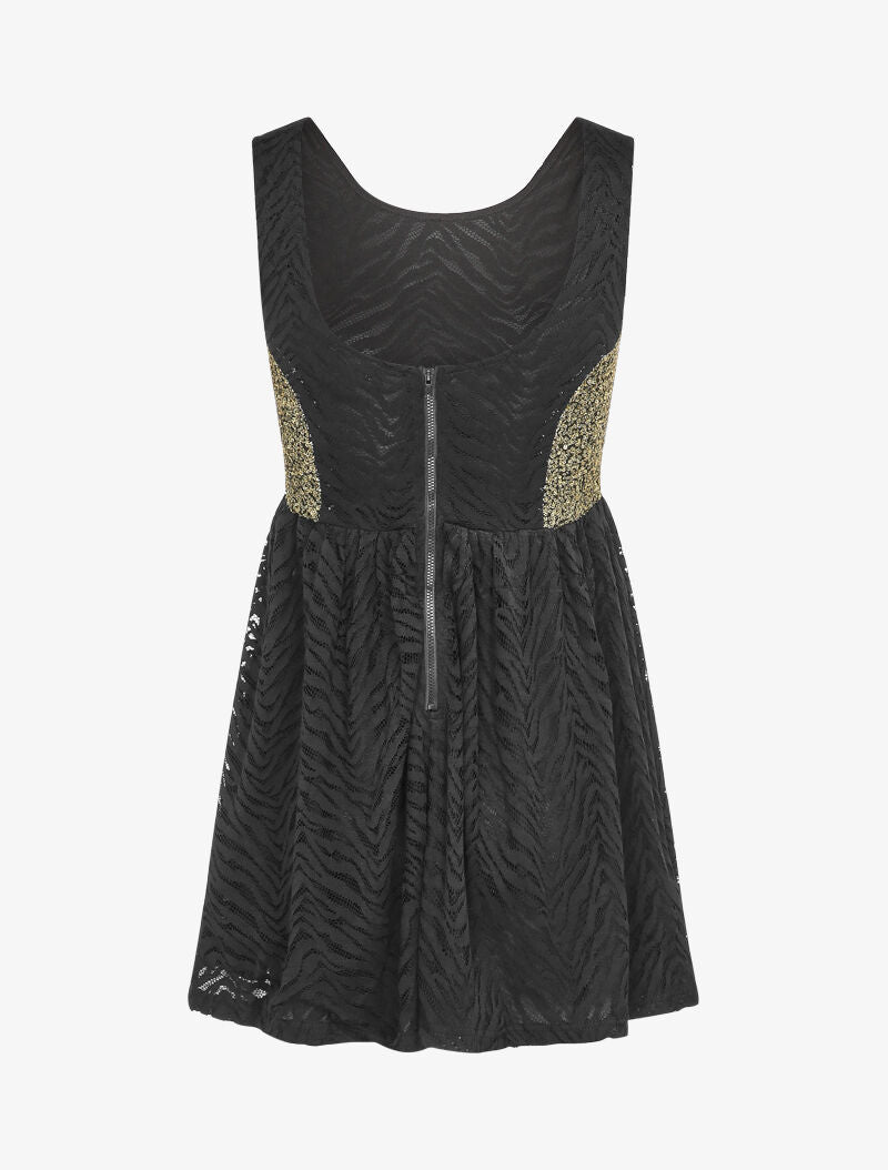 Robe en dentelle à détail sequins - Noir - 2