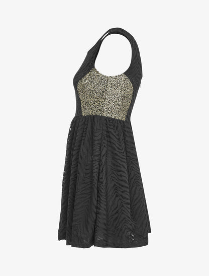 Robe en dentelle à détail sequins - Noir - 3