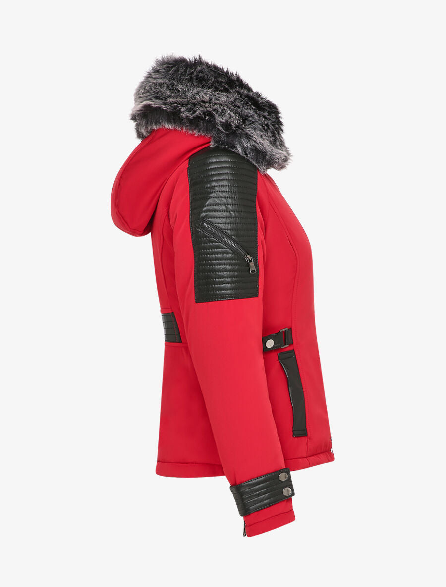 Doudoune à double zips et à empiècements - Rouge/noir - 4