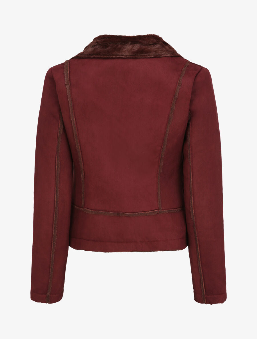 Veste fourrée à col cranté - Lie de vin - 2