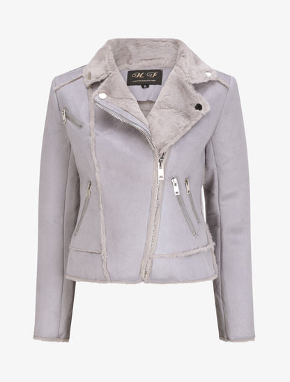 Veste fourrée à coutures contrastantes - Gris - 4