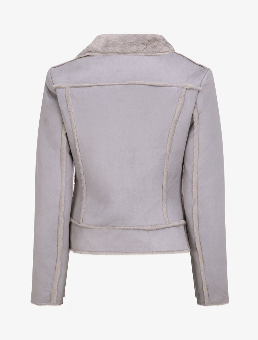 Veste fourrée à coutures contrastantes - Gris - 2