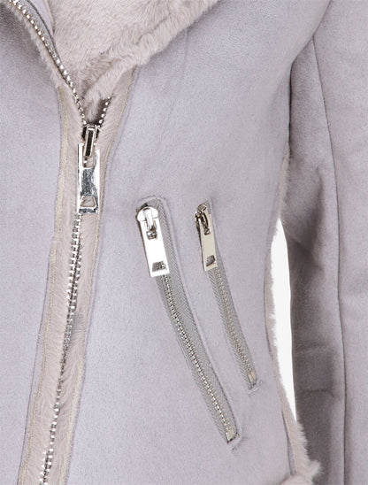 Veste fourrée à coutures contrastantes - Gris - 3