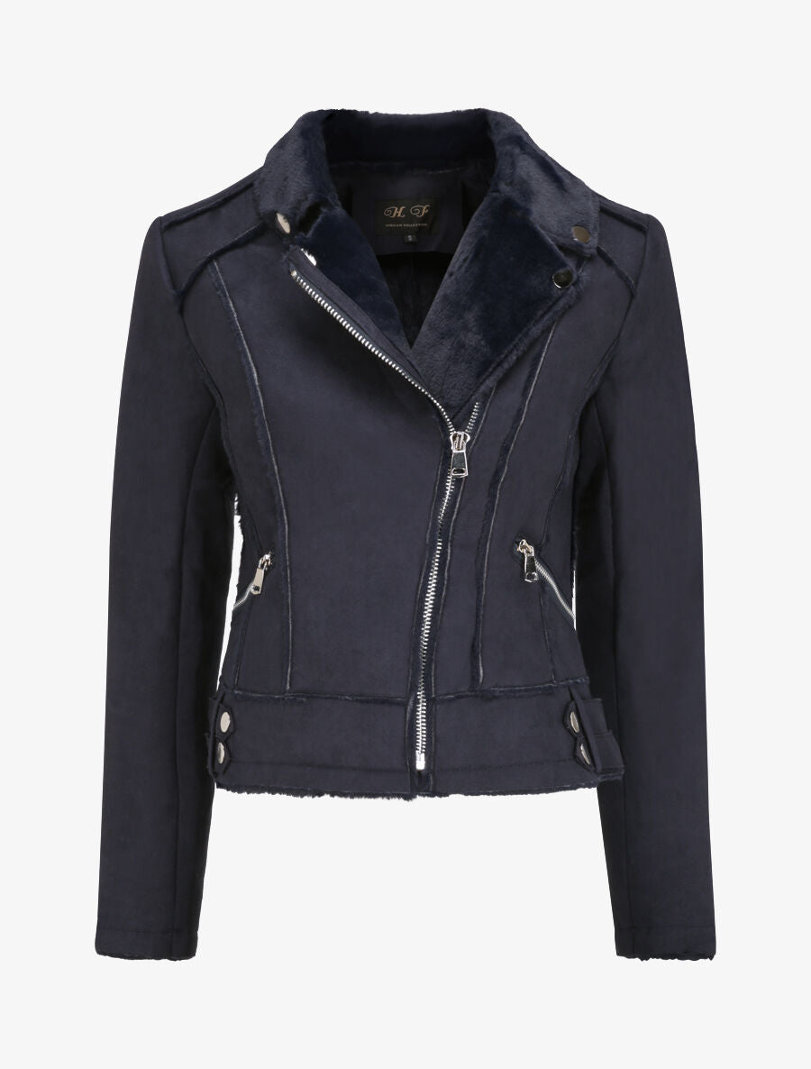 Veste fourrée à sangles - Marine - 1