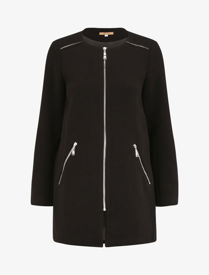Manteau droit basique à col rond - Noir - 4