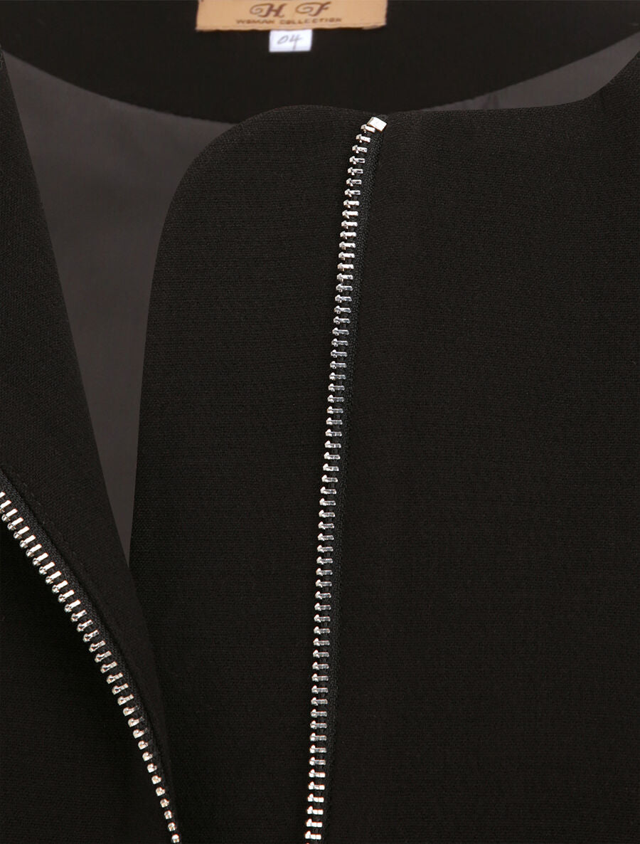 Manteau droit basique à col rond - Noir - 3