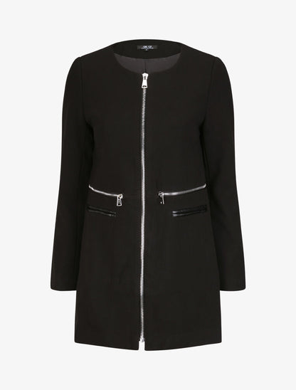 Manteau droit à poches décoratives - Noir - 4
