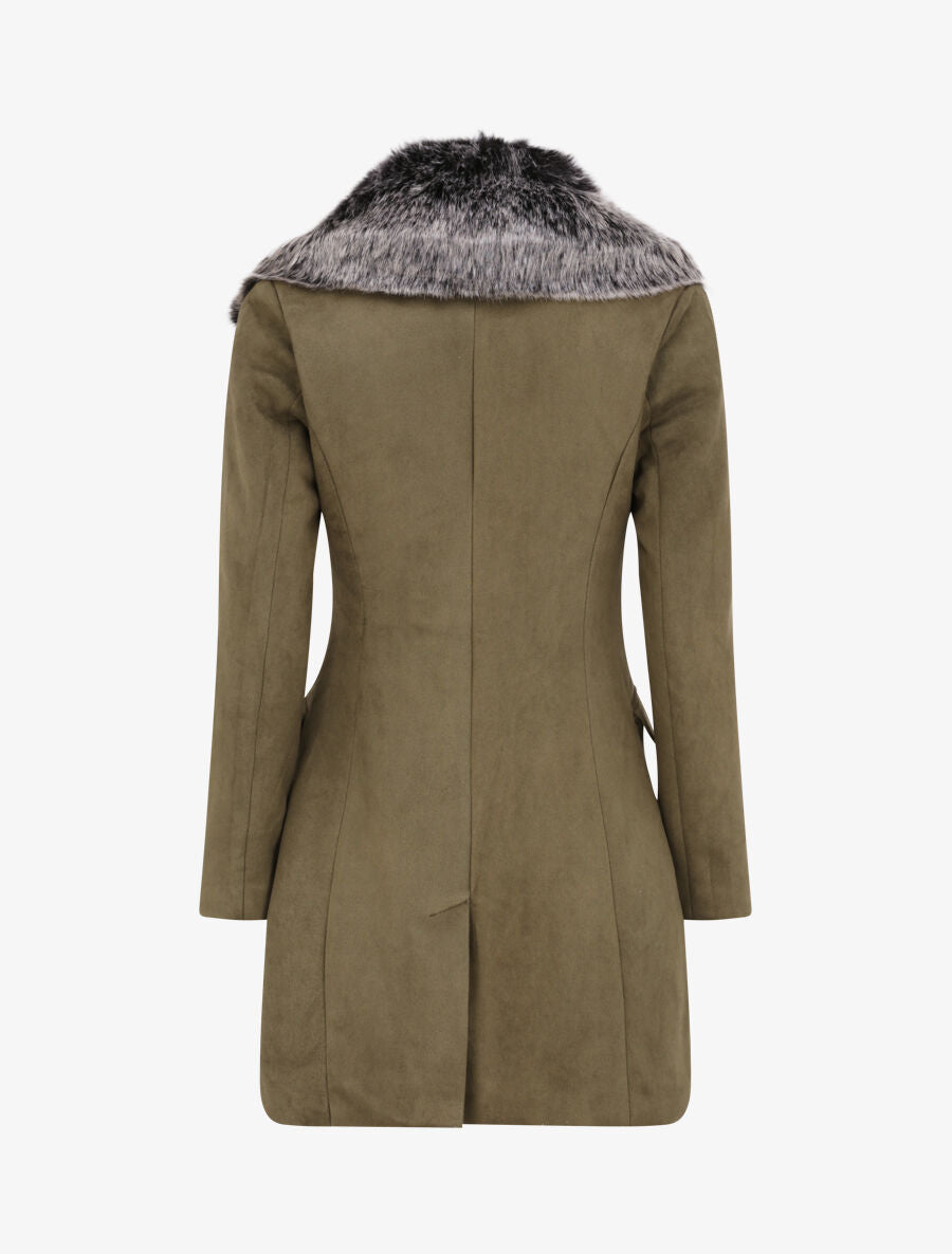 Manteau à col cranté et intérieur fourré - Kaki - 2