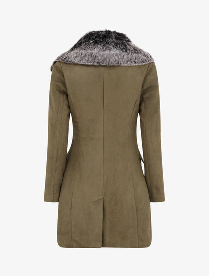 Manteau à col cranté et intérieur fourré - Kaki - 2