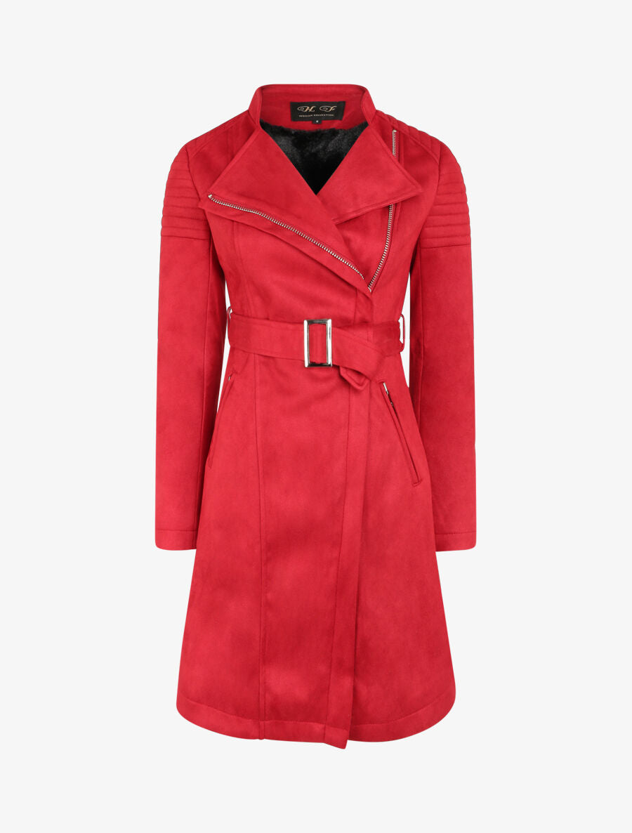 Veste fourrée en suédine style perfecto - Rouge - 4