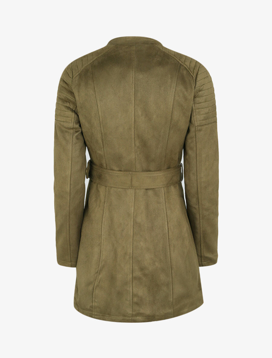 Veste fourrée en suédine style perfecto - Kaki - 2