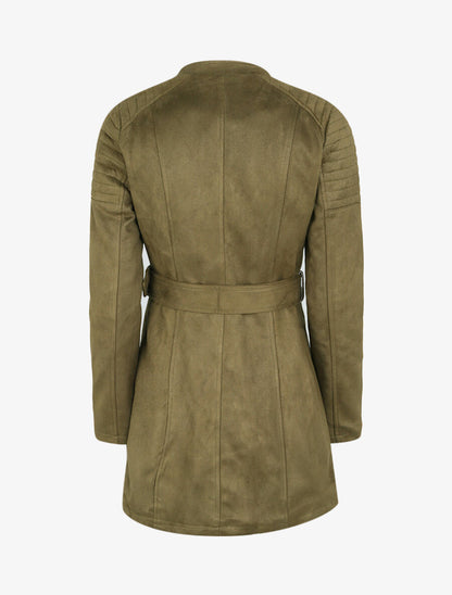Veste fourrée en suédine style perfecto - Kaki - 2
