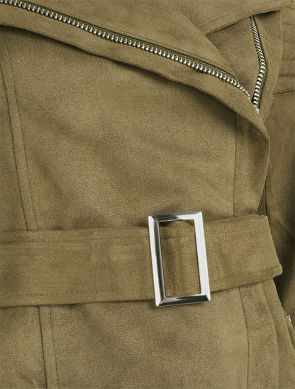 Veste fourrée en suédine style perfecto - Kaki - 3