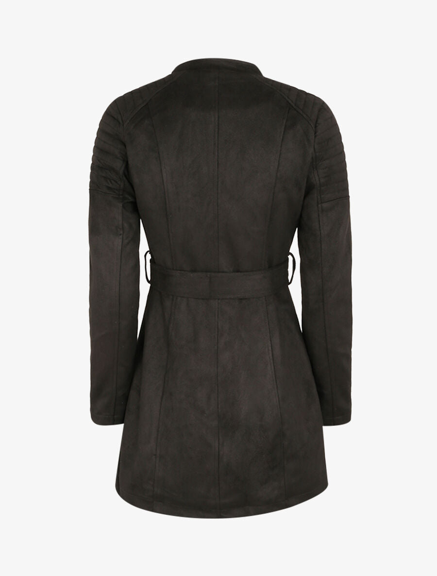 Veste fourrée en suédine style perfecto - Noir - 2