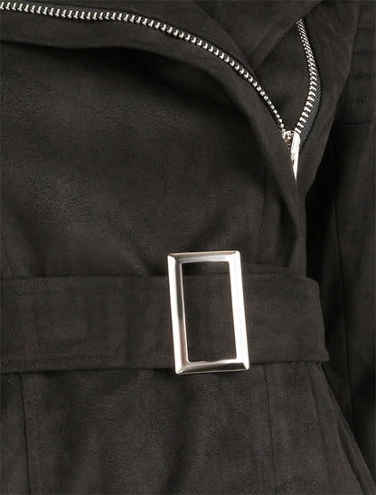 Veste fourrée en suédine style perfecto - Noir - 3