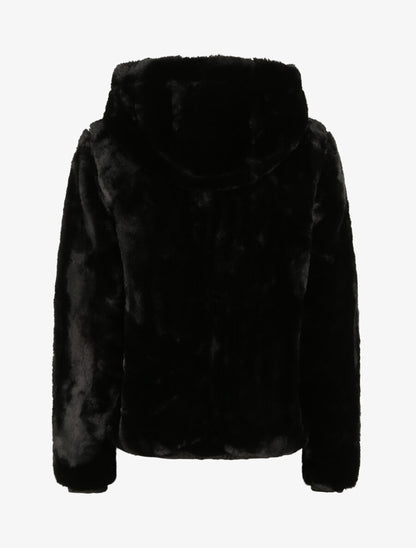 Manteau à capuche en fausse fourrure - Noir - 2