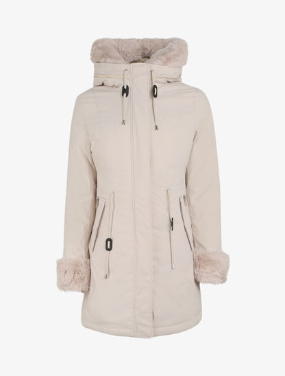 Parka mi-longue à détail fausse fourrure - Beige - 4