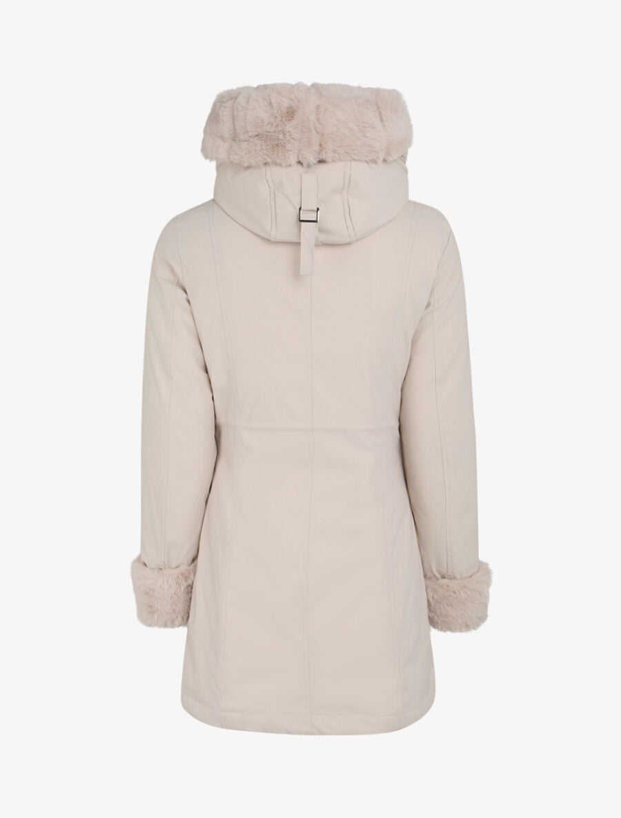 Parka mi-longue à détail fausse fourrure - Beige - 2