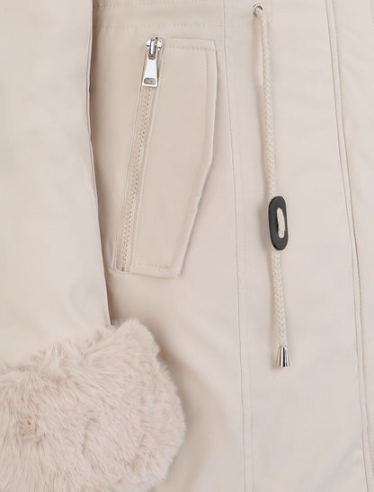 Parka mi-longue à détail fausse fourrure - Beige - 3