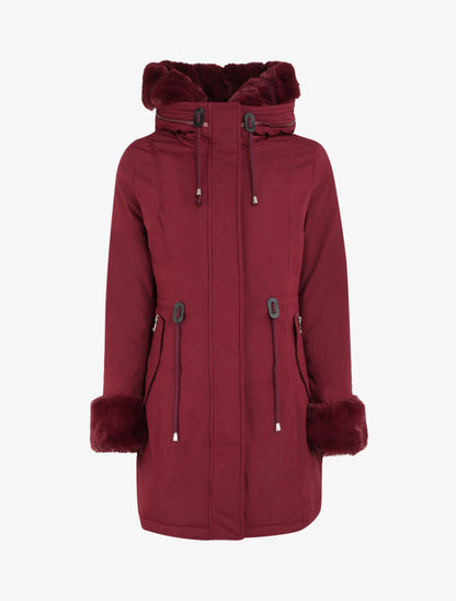 Parka mi-longue à détail fausse fourrure - Bordeaux - 4