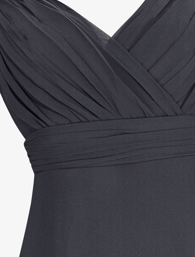 Robe longue empire à détail plissé - Noir - 3