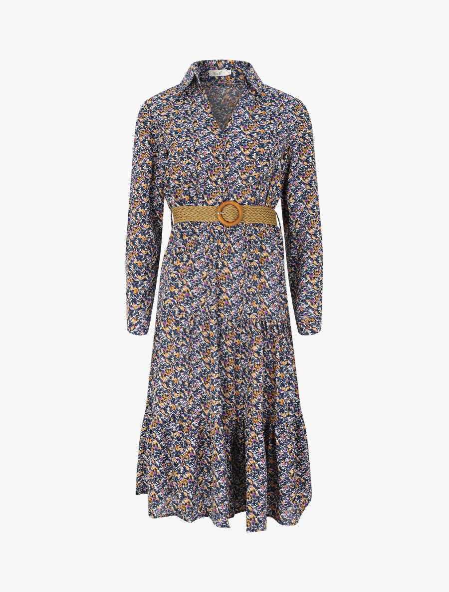 Robe longue à imprimé primevères - Bleu - 1