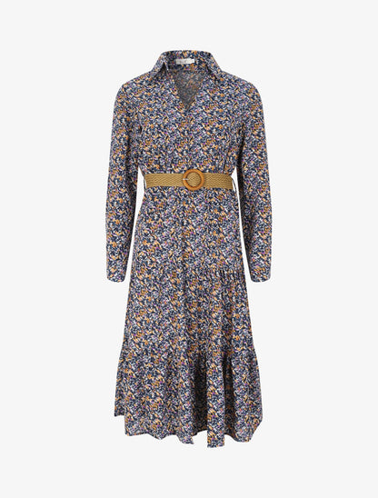 Robe longue à imprimé primevères - Bleu - 1