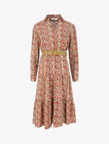 Robe longue à imprimé primevères - Marron - 1