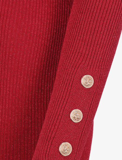 Robe pull irisée à col roulé - Rouge - 4