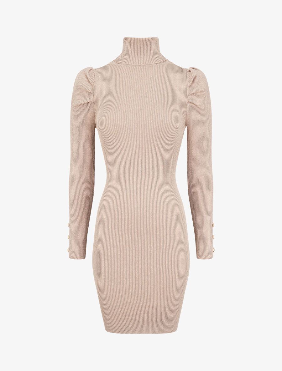 Robe pull irisée à col roulé - Beige - 1