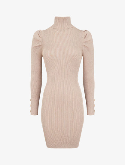 Robe pull irisée à col roulé - Beige - 1