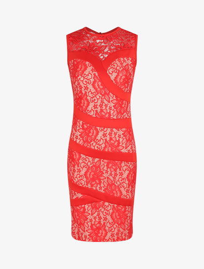 Robe fourreau en dentelle - Rouge - 1