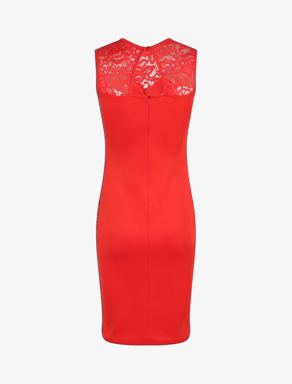 Robe fourreau en dentelle - Rouge - 2