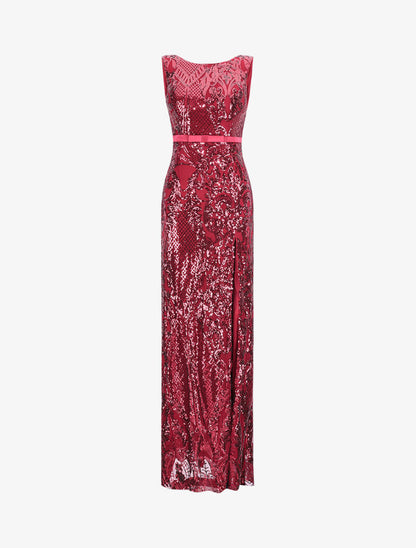 Robe longue fendue à sequins et décolleté dans le dos - Bordeaux - 1