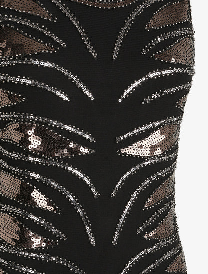 Robe à sequins style plumes - Noir - 3