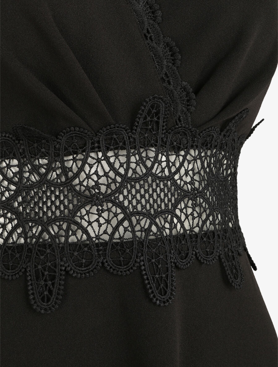 Robe à taille en crochet ajouré - Noir - 3