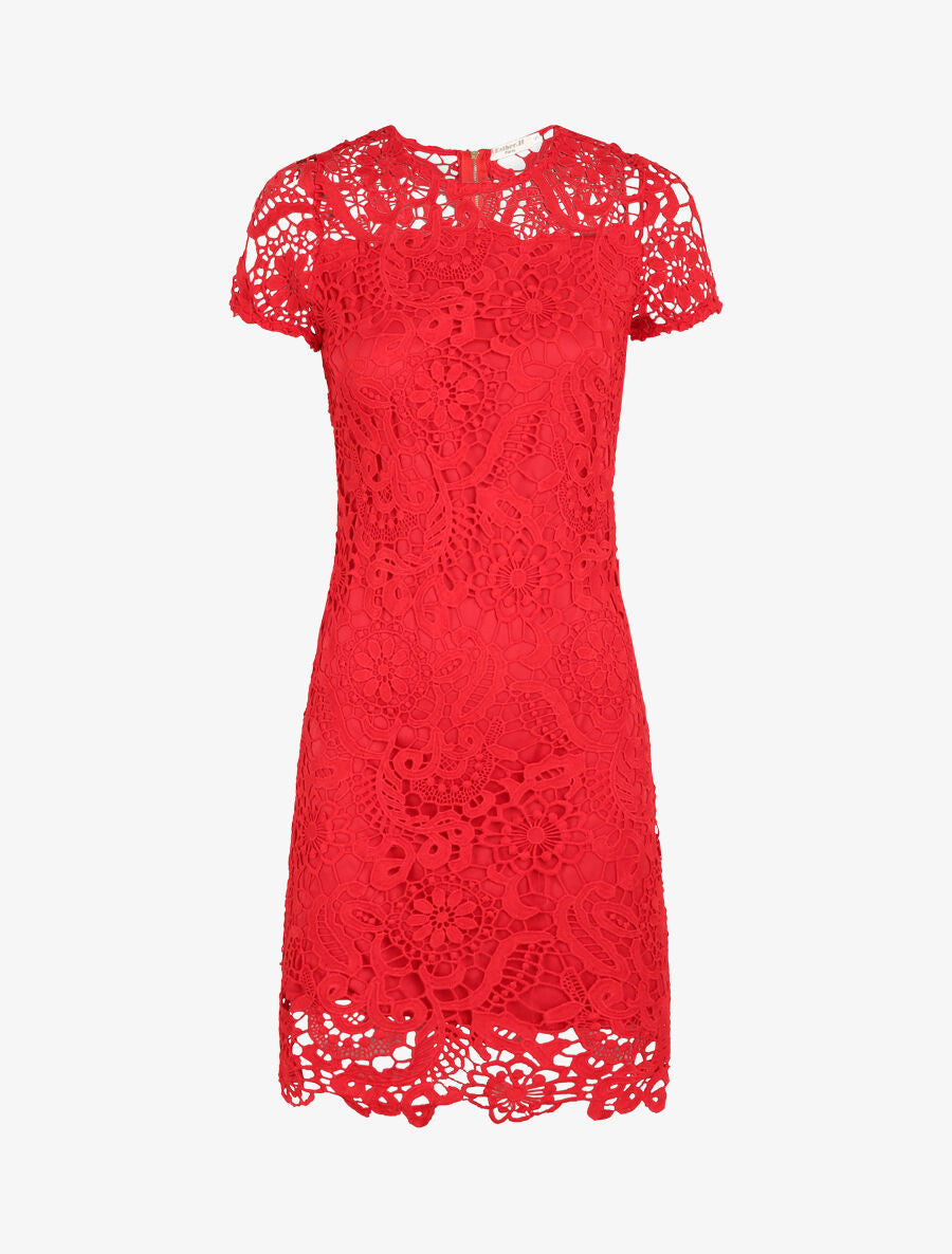 Robe droite en dentelle - Rouge - 1