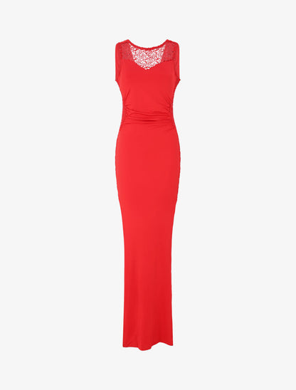 Robe longue à détail crochet et sequins - Rouge - 1