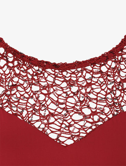 Robe longue à détail crochet et sequins - Bordeaux - 4