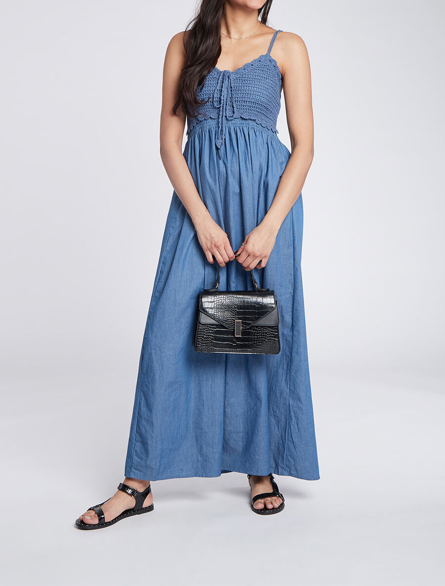 Robe longue denim à buste crochet - Bleu denim - 4