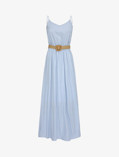 Robe longue unie à bretelles fines - Bleu clair - 4