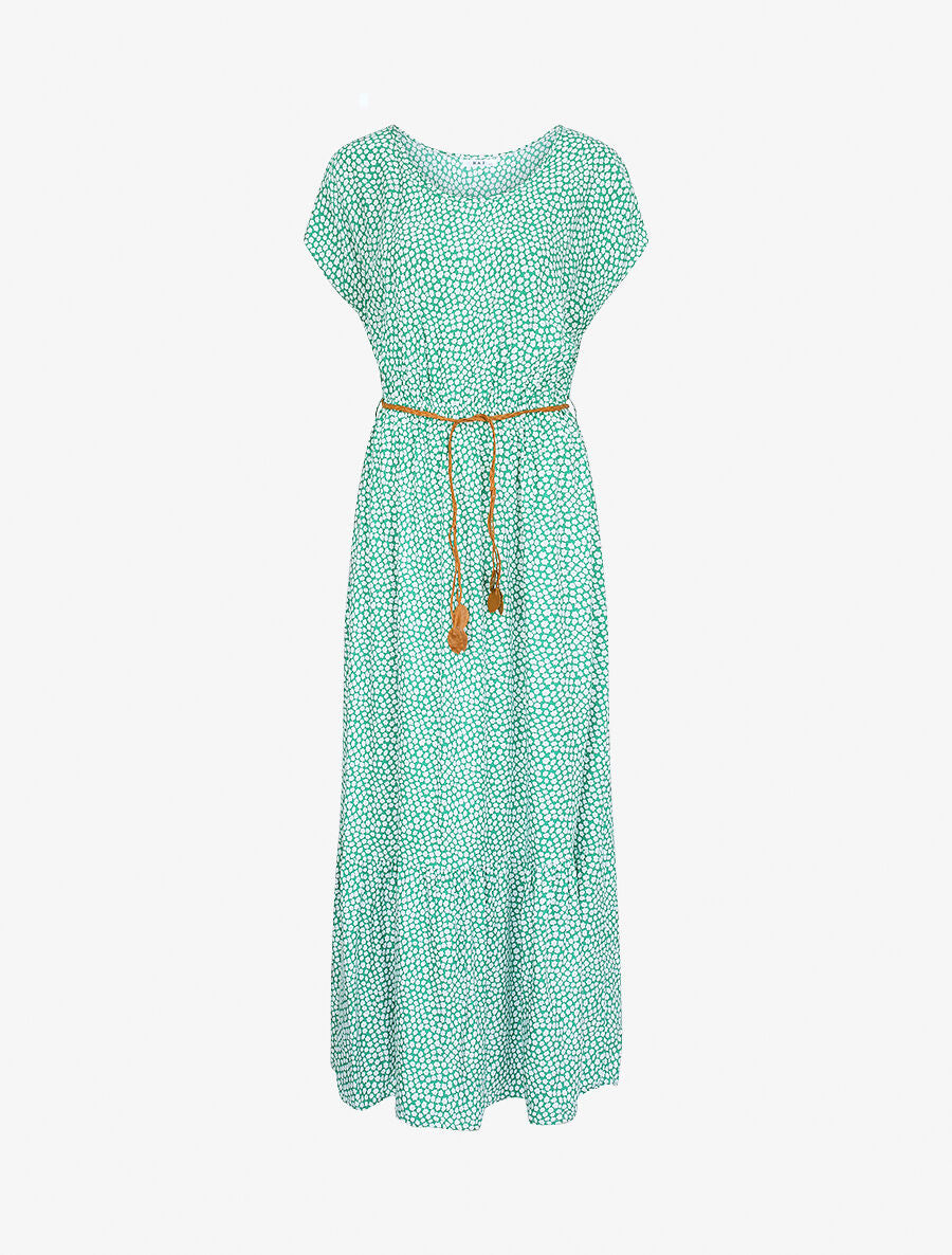 Robe longue empire manches courtes imprimé marguerites - Vert - 5