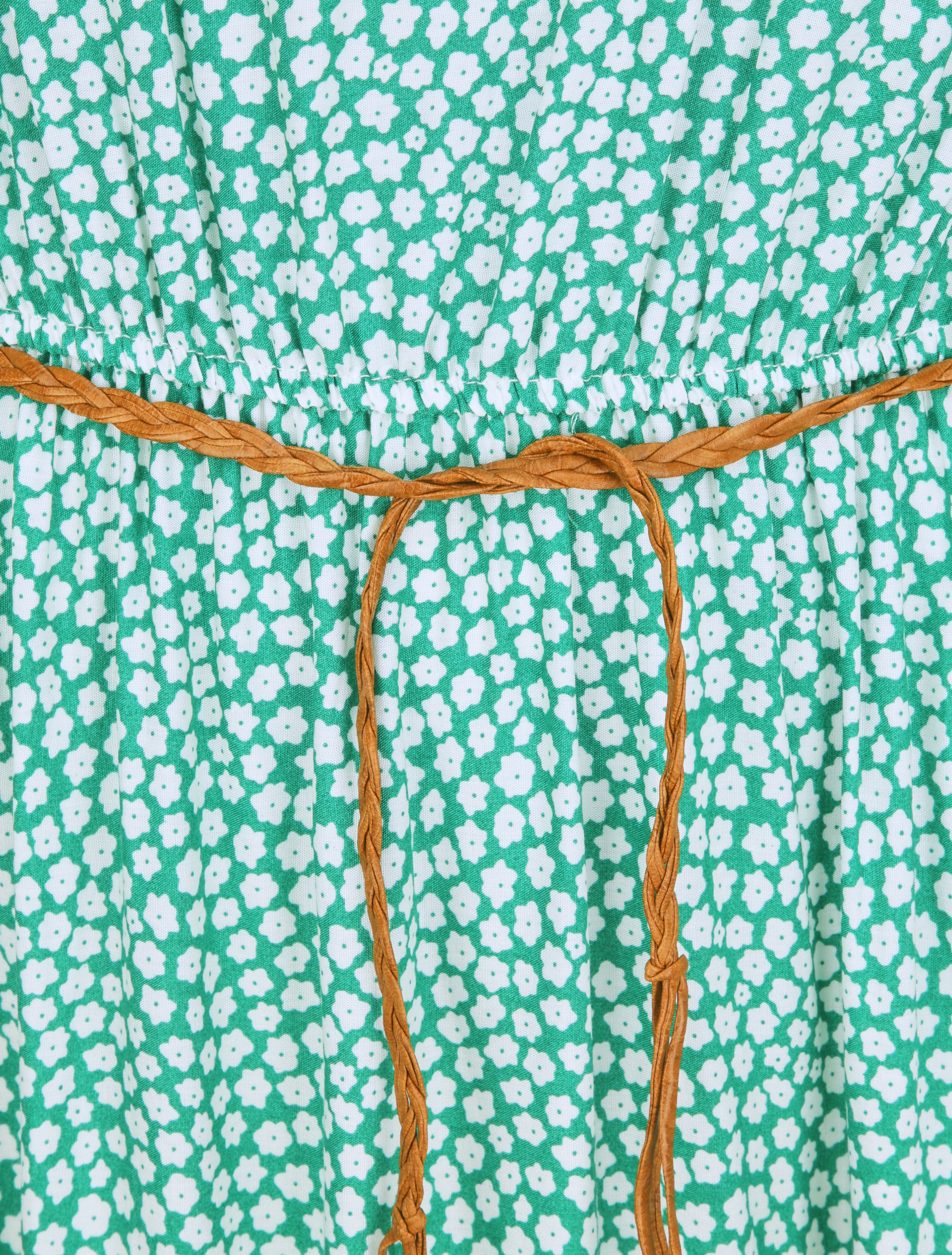 Robe longue empire manches courtes imprimé marguerites - Vert - 3