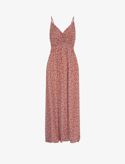 Robe longue empire imprimé marguerites - Rouille - 1