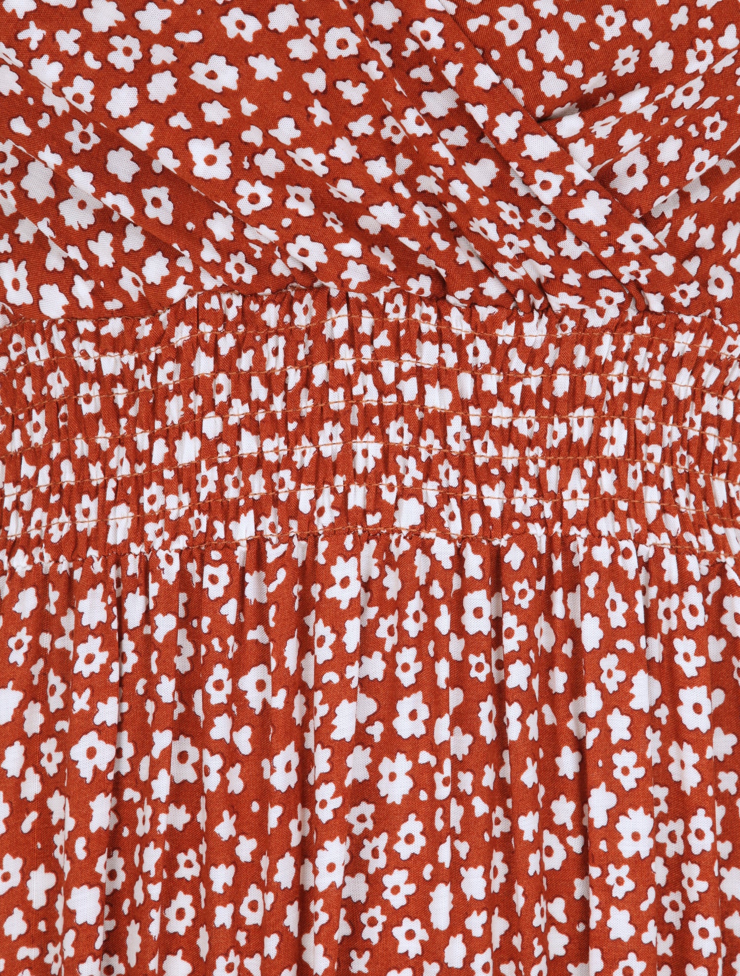 Robe longue empire imprimé marguerites - Rouille - 3