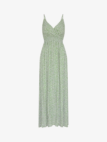 Robe longue empire imprimé marguerites - Vert olive - 1
