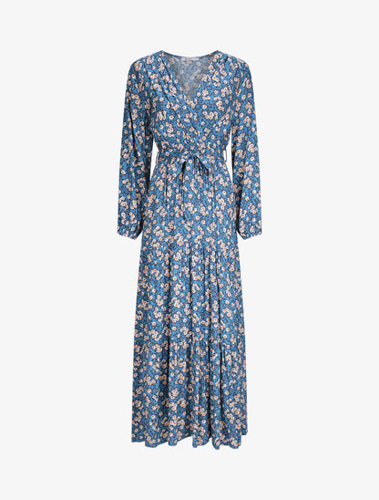 Robe longue empire imprimé pâquerettes - Bleu - 1