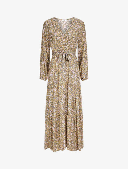 Robe longue empire imprimé pâquerettes - Beige - 1